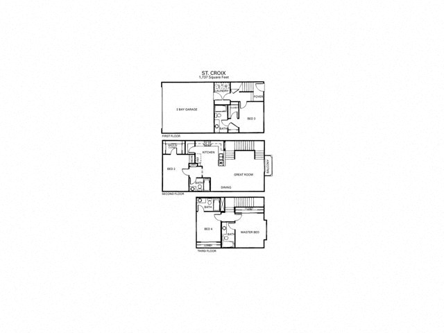 Floor plan for 4 beds, 4 baths, 1737 sqft